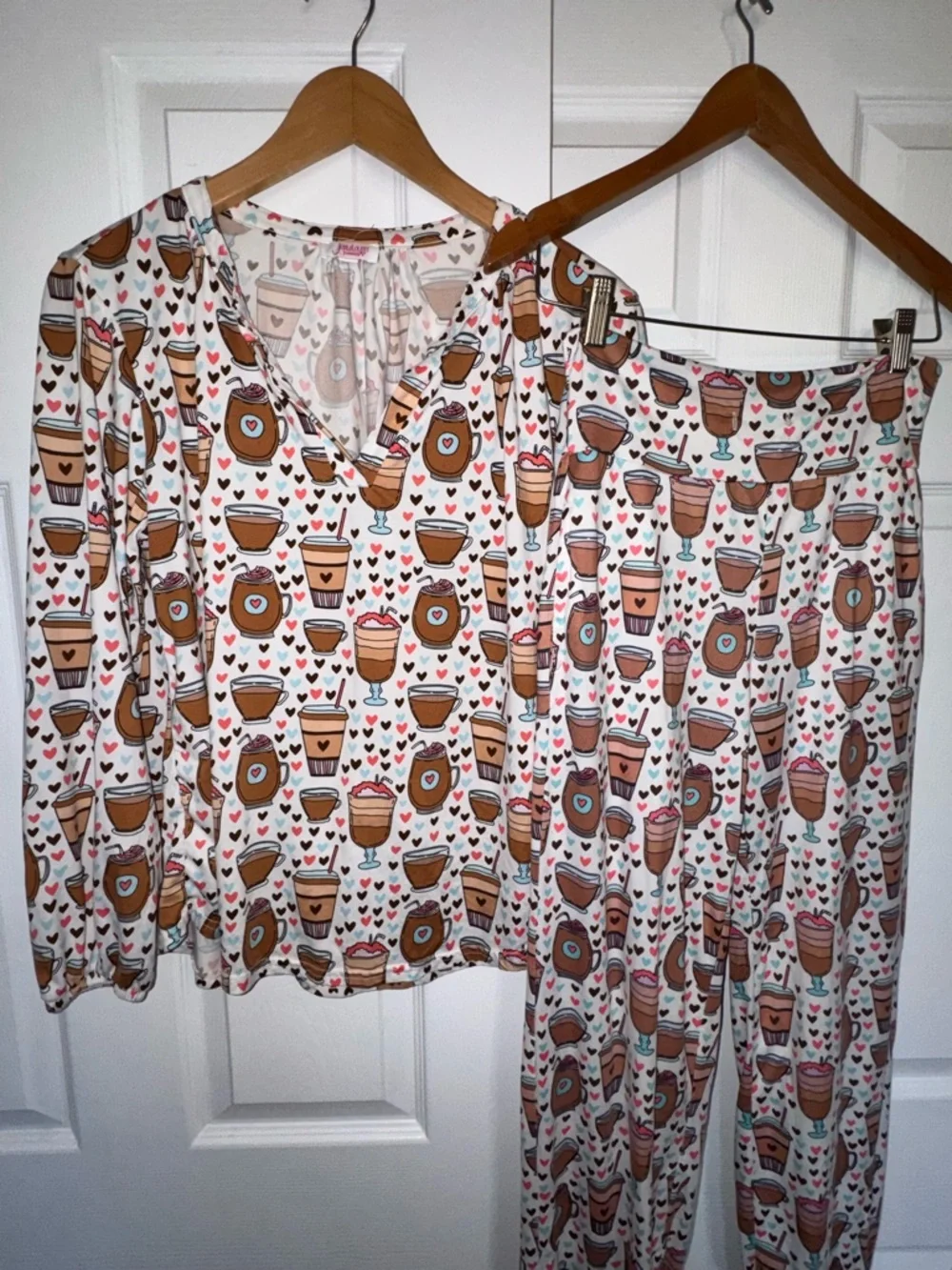 Jordann Jammies Coffee Print Pajama Set Size Small Cozy Lounge Set - Picture 1 of 10